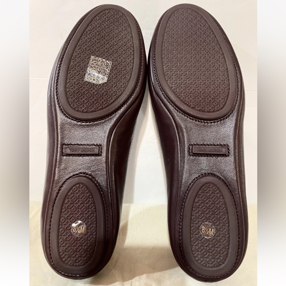 Tory Burch Women's Burgundy  Flats with Gold Emblem. - Picture 9 of 16